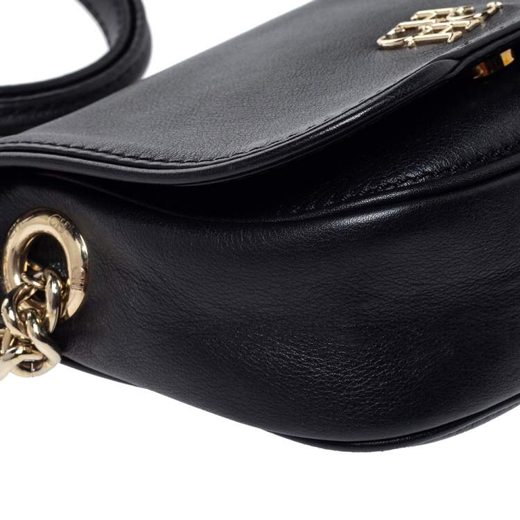 Pre Owned Carolina Herrera Black Leather Flap Crossbody Bag