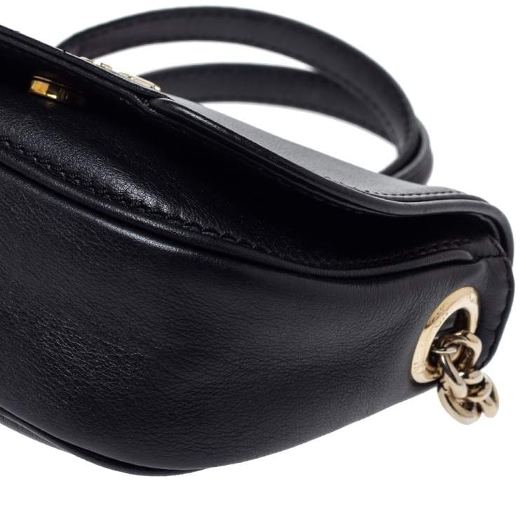 Pre Owned Carolina Herrera Black Leather Flap Crossbody Bag