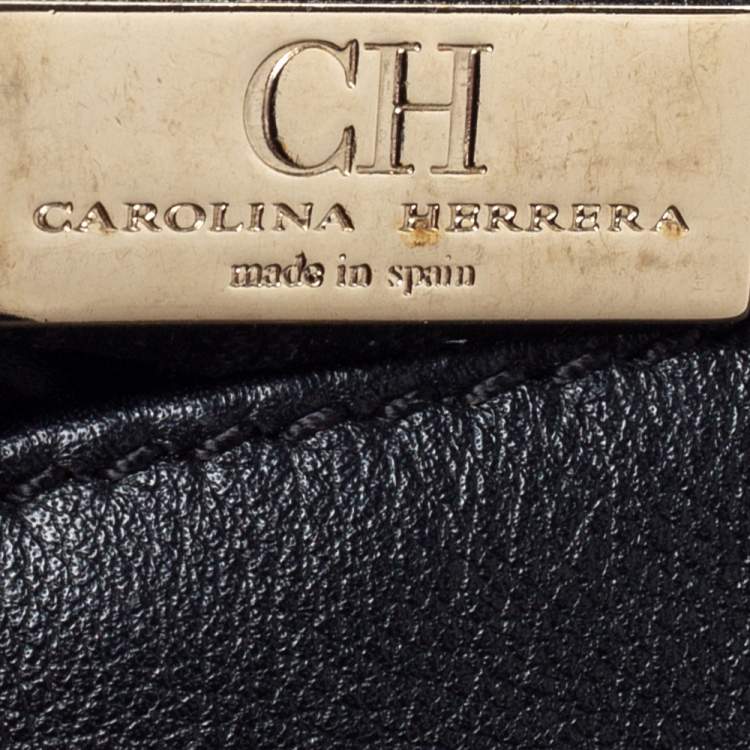 Pre Owned Carolina Herrera Black Leather Flap Crossbody Bag