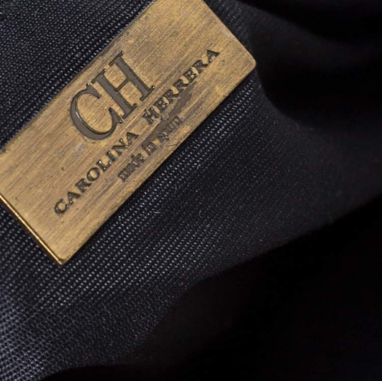 Pre Owned Carolina Herrera Black/Gold Monogram Leather Chain Shoulder Bag