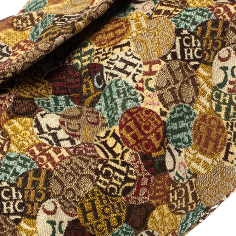 Pre Owned Carolina Herrera Multicolor Signature Print Fabric and Leather Hobo