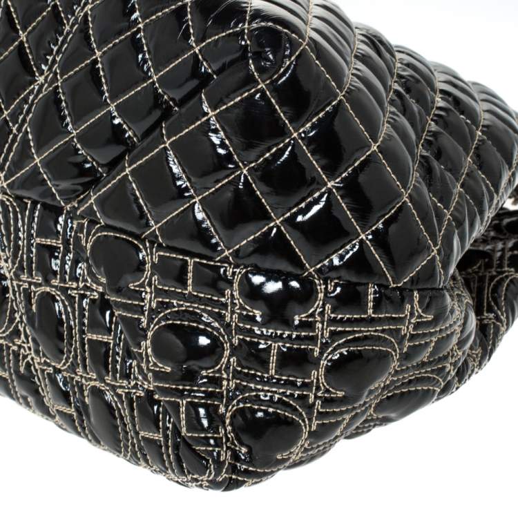 Pre Owned Carolina Herrera Black Monogram Patent Leather Shoulder Bag