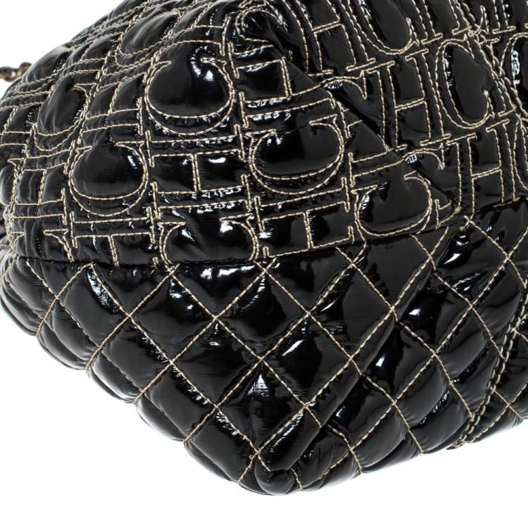 Pre Owned Carolina Herrera Black Monogram Patent Leather Shoulder Bag