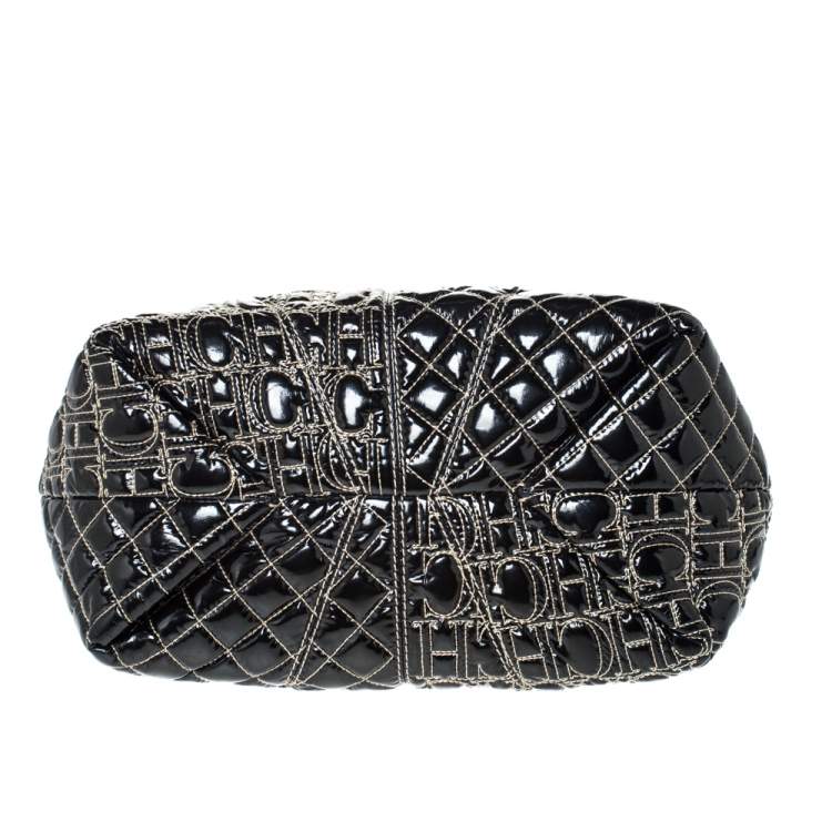 Pre Owned Carolina Herrera Black Monogram Patent Leather Shoulder Bag