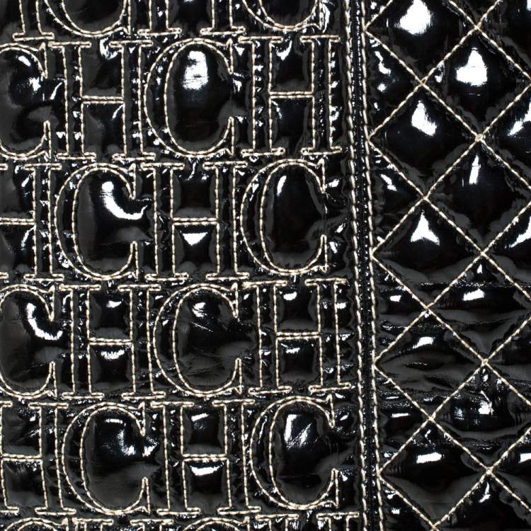 Pre Owned Carolina Herrera Black Monogram Patent Leather Shoulder Bag