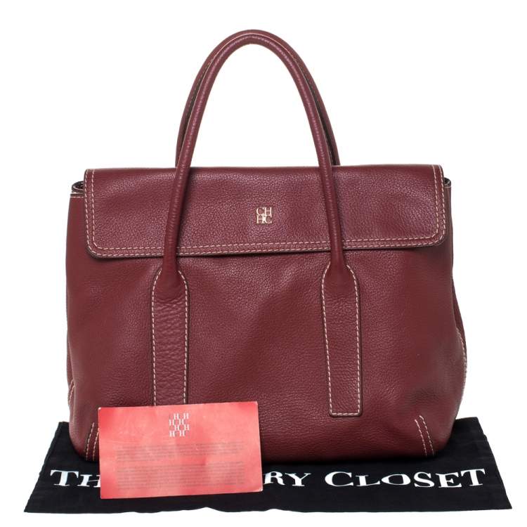 Pre Owned Carolina Herrera Red Leather Flap Satchel