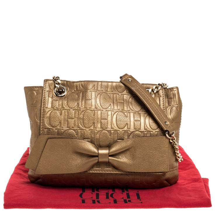 مملوكة مسبقًا Carolina Herrera Gold Monogram Leather Audrey Shoulder Bag