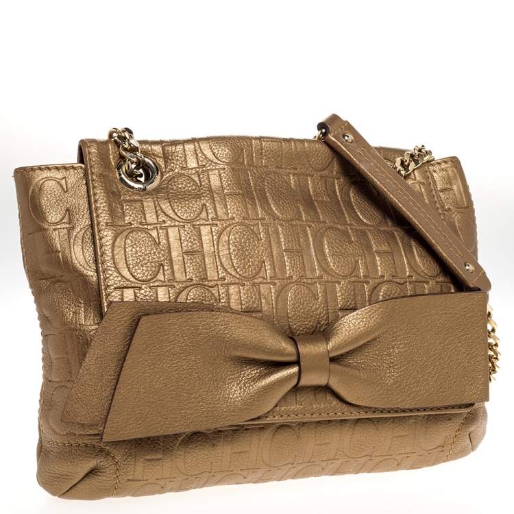 مملوكة مسبقًا Carolina Herrera Gold Monogram Leather Audrey Shoulder Bag