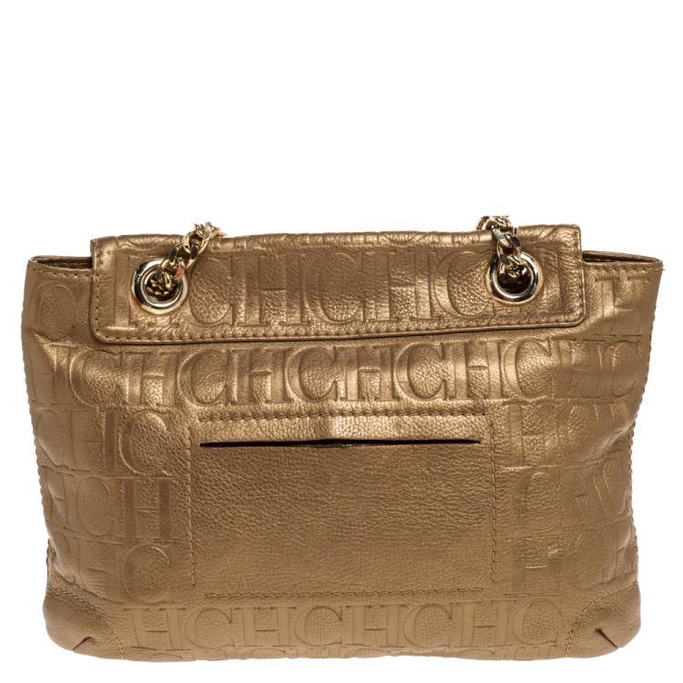 مملوكة مسبقًا Carolina Herrera Gold Monogram Leather Audrey Shoulder Bag