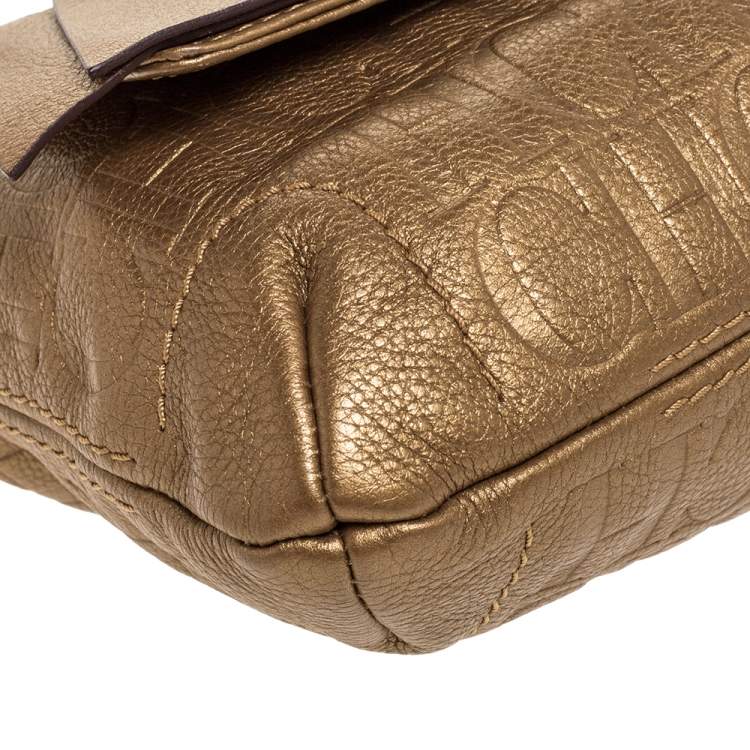 مملوكة مسبقًا Carolina Herrera Gold Monogram Leather Audrey Shoulder Bag