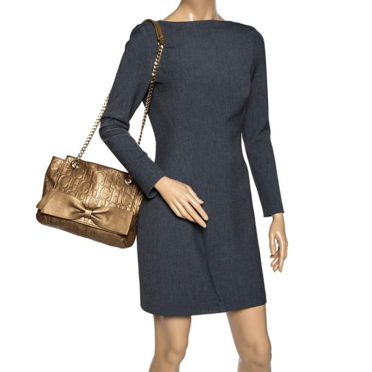 مملوكة مسبقًا Carolina Herrera Gold Monogram Leather Audrey Shoulder Bag