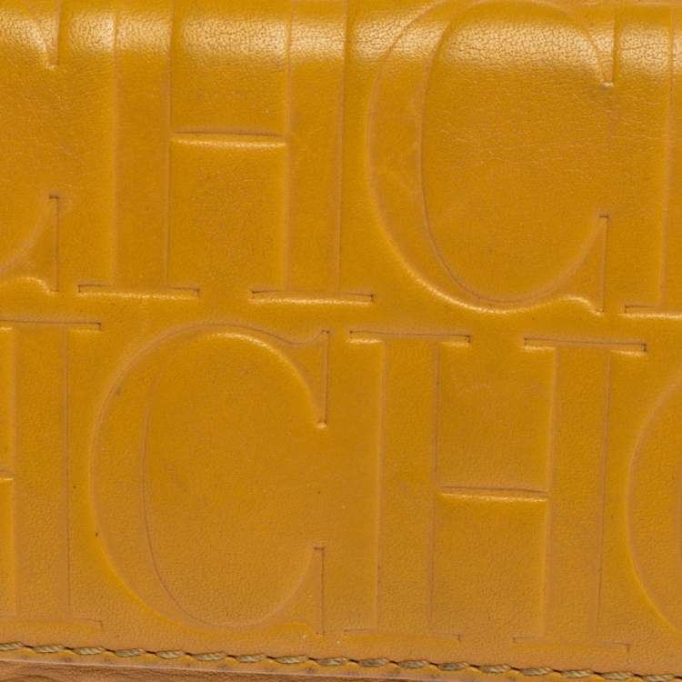 Pre Owned Carolina Herrera Yellow Monogram Leather Continental Wallet