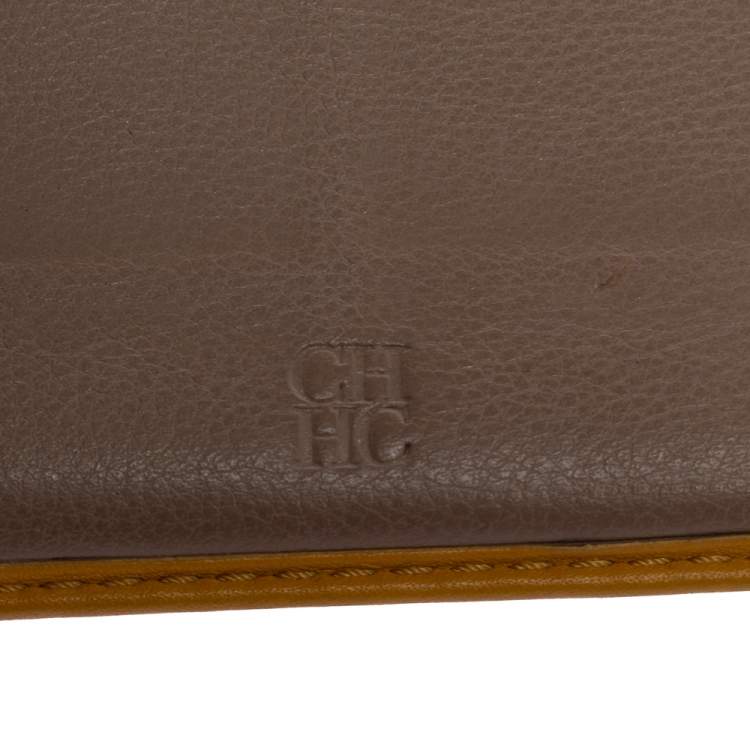 Pre Owned Carolina Herrera Yellow Monogram Leather Continental Wallet