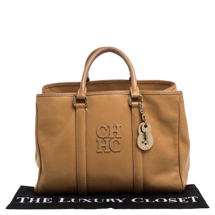 Pre Owned Carolina Herrera Beige Leather Matteo Tote