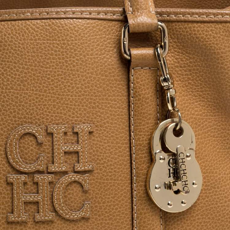 Pre Owned Carolina Herrera Beige Leather Matteo Tote