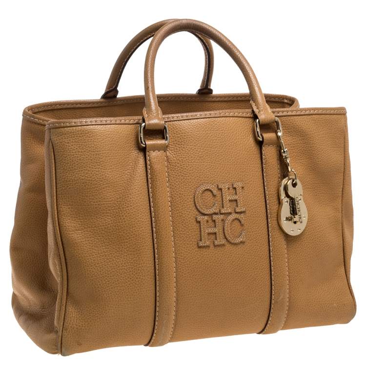 Pre Owned Carolina Herrera Beige Leather Matteo Tote