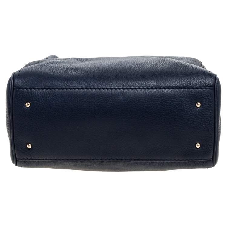 Pre Owned Carolina Herrera Navy Blue Leather Charm Tote