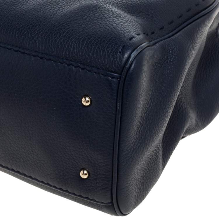 Pre Owned Carolina Herrera Navy Blue Leather Charm Tote