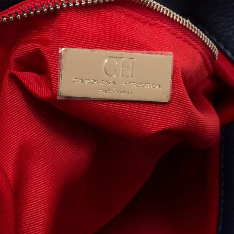 Pre Owned Carolina Herrera Navy Blue Leather Charm Tote