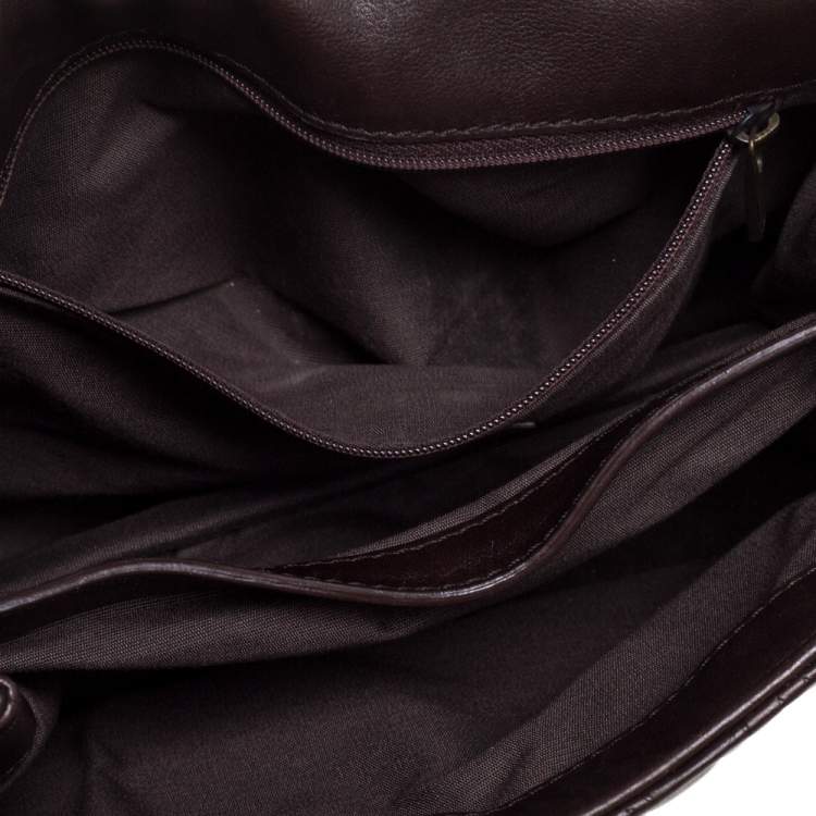 Pre Owned CH Carolina Herrera Dark Brown Leather Bow Shoulder Bag