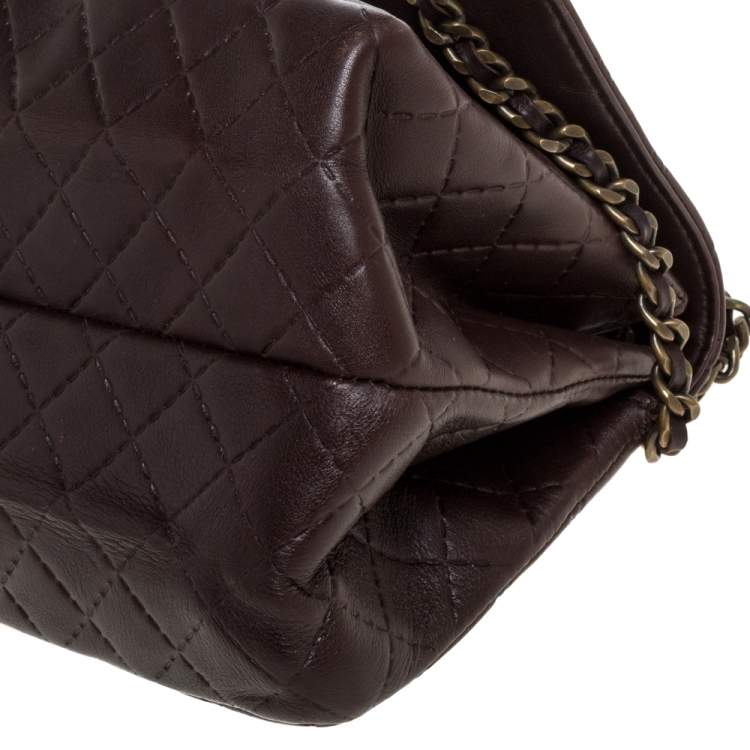 Pre Owned CH Carolina Herrera Dark Brown Leather Bow Shoulder Bag