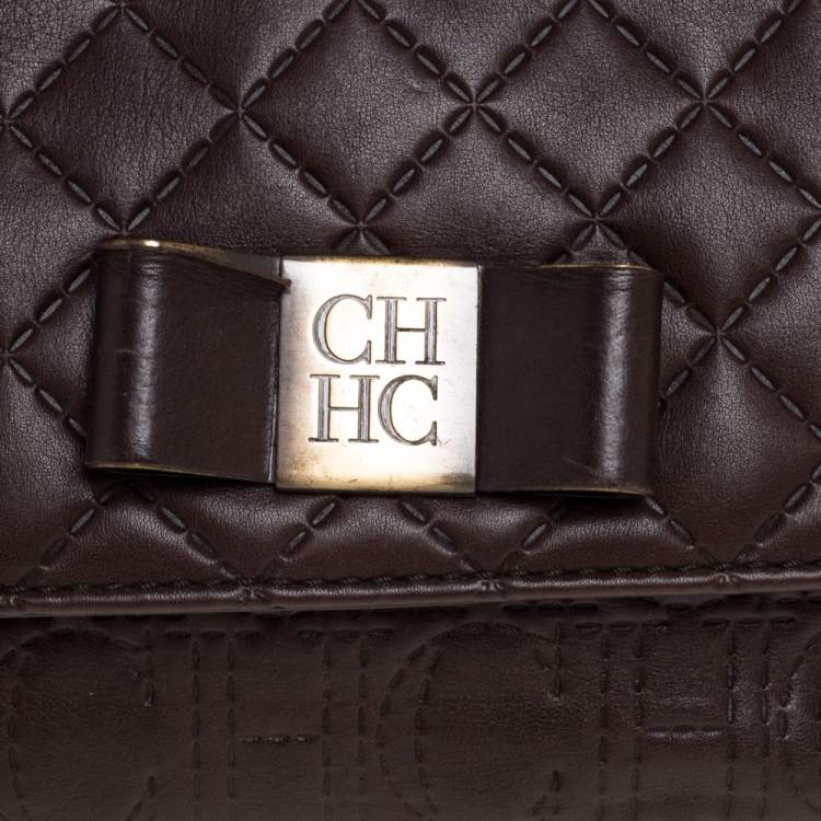 Pre Owned CH Carolina Herrera Dark Brown Leather Bow Shoulder Bag