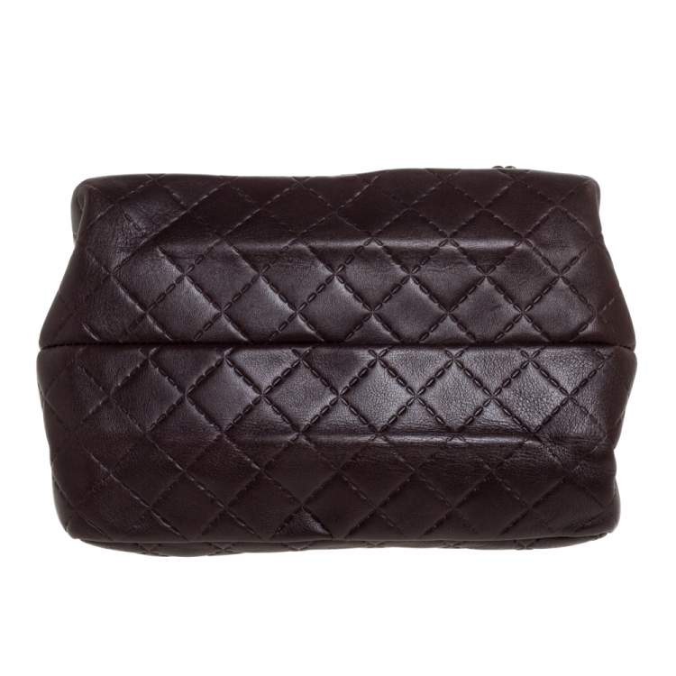 Pre Owned CH Carolina Herrera Dark Brown Leather Bow Shoulder Bag