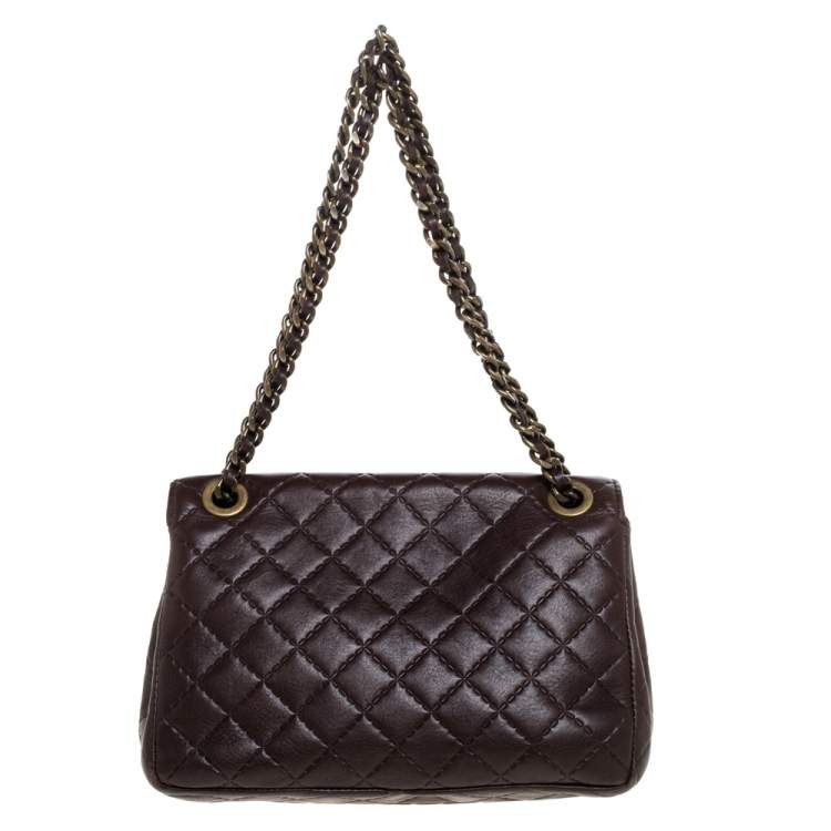 Pre Owned CH Carolina Herrera Dark Brown Leather Bow Shoulder Bag