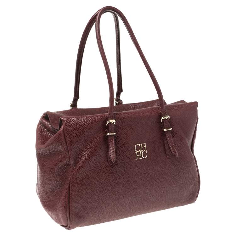 Pre Owned CH Carolina Herrera Burgundy Pebbled Leather Satchel
