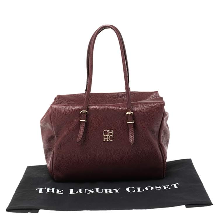 Pre Owned CH Carolina Herrera Burgundy Pebbled Leather Satchel