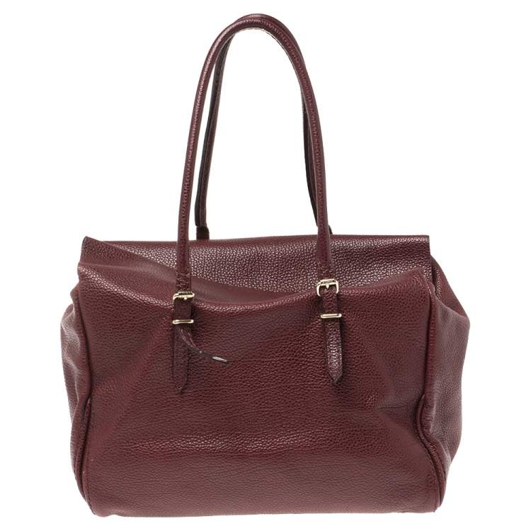 Pre Owned CH Carolina Herrera Burgundy Pebbled Leather Satchel