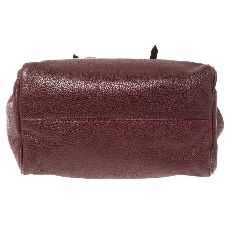 Pre Owned CH Carolina Herrera Burgundy Pebbled Leather Satchel
