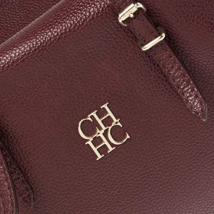 Pre Owned CH Carolina Herrera Burgundy Pebbled Leather Satchel