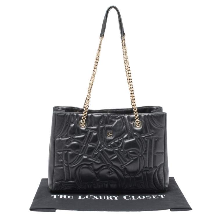 Pre Owned CH Carolina Herrera Black Quilted Leather Shopper Tote
