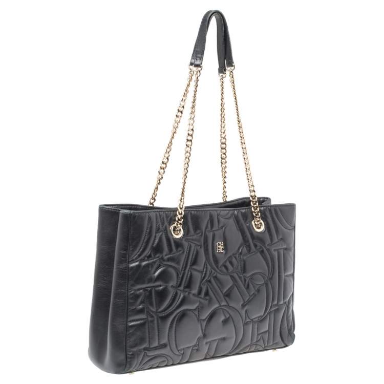 Pre Owned CH Carolina Herrera Black Quilted Leather Shopper Tote
