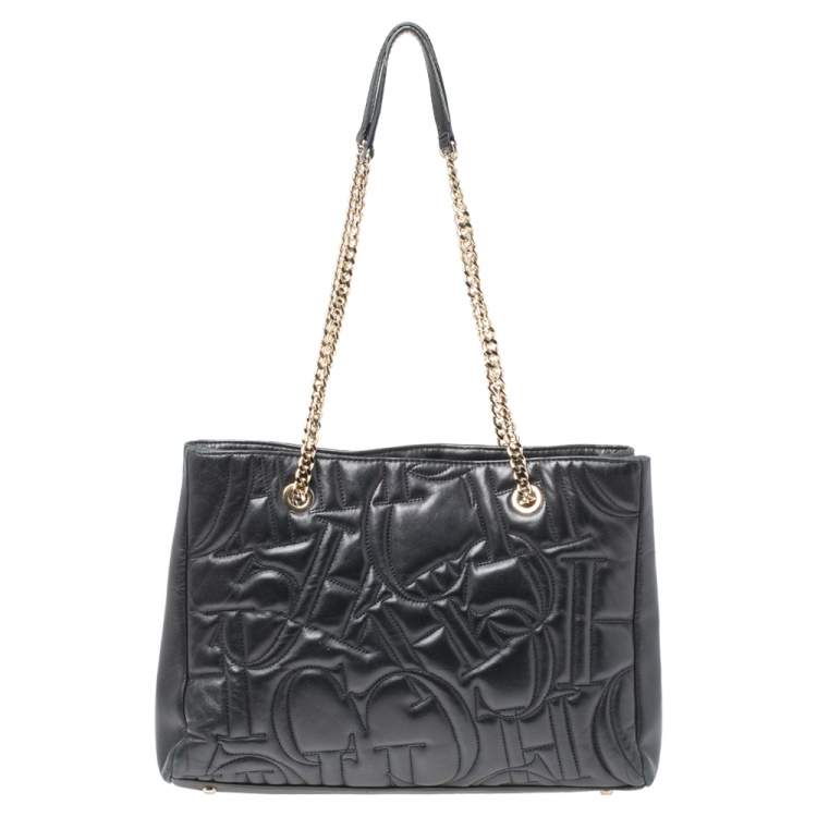 Pre Owned CH Carolina Herrera Black Quilted Leather Shopper Tote