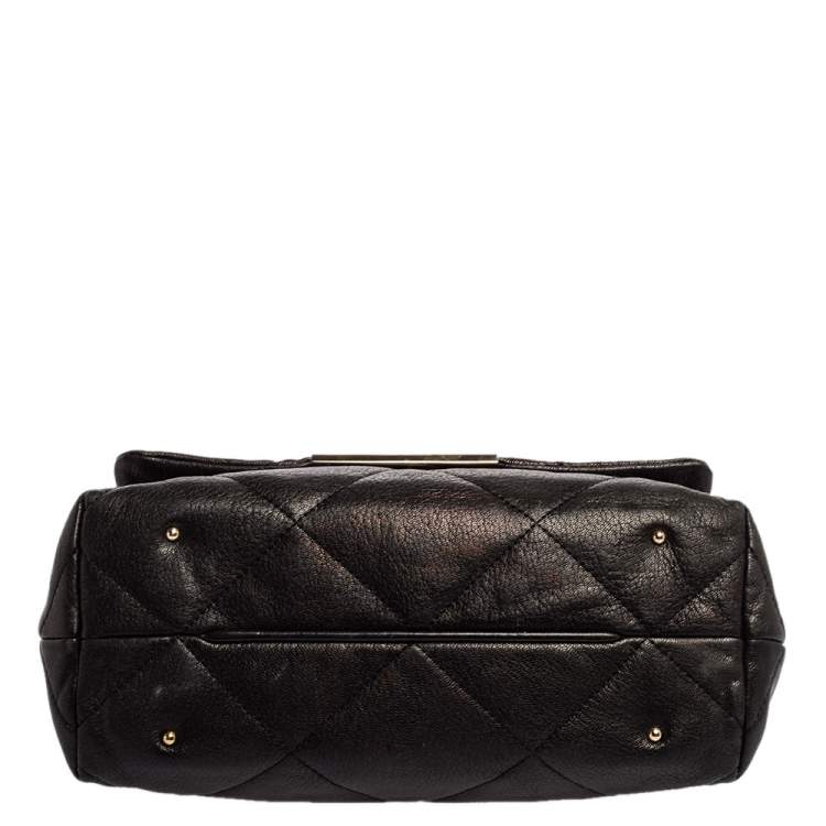 Pre Owned Carolina Herrera Black Embossed Leather Flap Chain Shoulder Bag