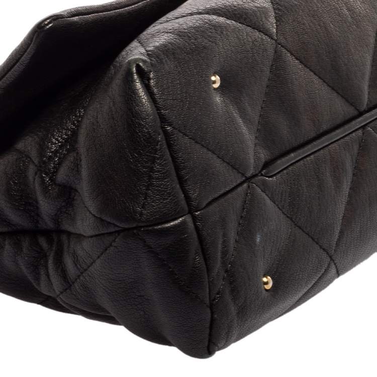 Pre Owned Carolina Herrera Black Embossed Leather Flap Chain Shoulder Bag