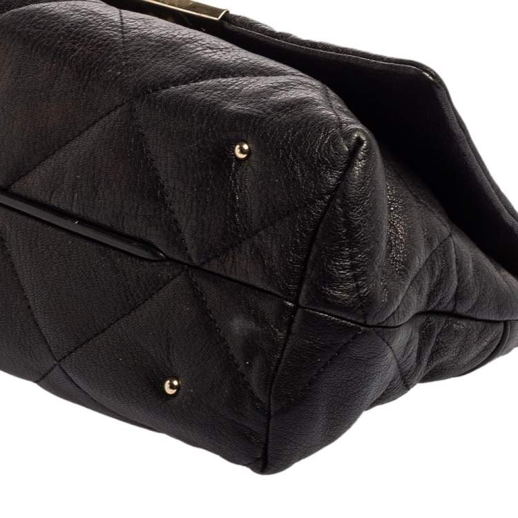 Pre Owned Carolina Herrera Black Embossed Leather Flap Chain Shoulder Bag