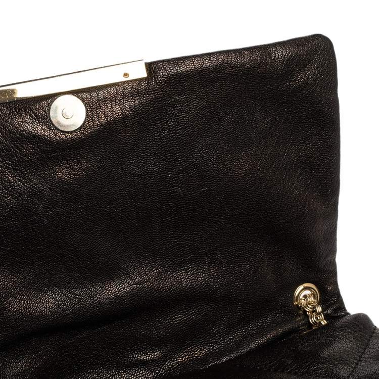 Pre Owned Carolina Herrera Black Embossed Leather Flap Chain Shoulder Bag