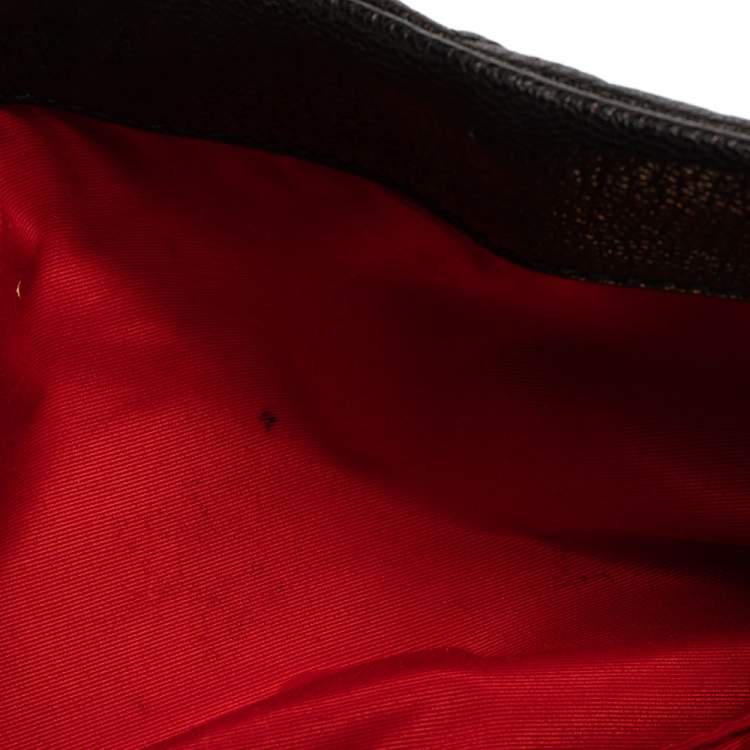 Pre Owned Carolina Herrera Black Embossed Leather Flap Chain Shoulder Bag