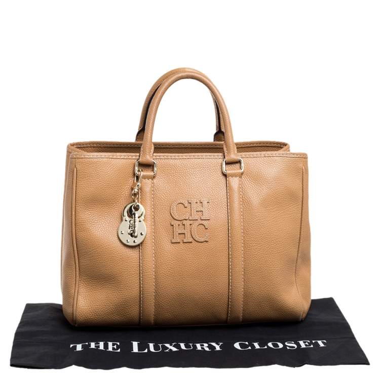 Pre Owned Carolina Herrera Beige Pebbled Leather Medium Matteo Tote