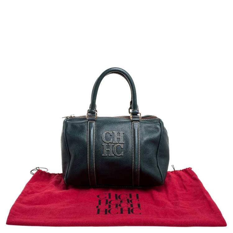Pre Owned Carolina Herrera Green Monogram Leather Andy Boston Bag