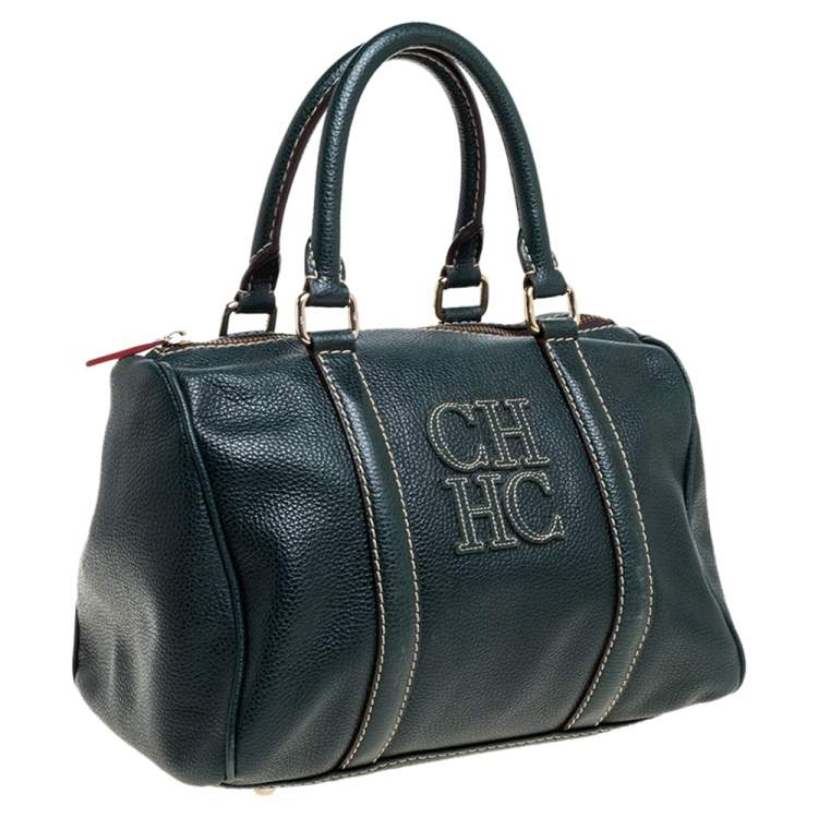 Pre Owned Carolina Herrera Green Monogram Leather Andy Boston Bag