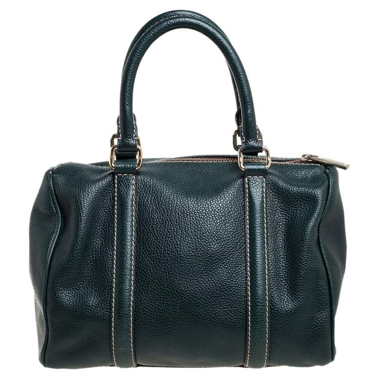 Pre Owned Carolina Herrera Green Monogram Leather Andy Boston Bag