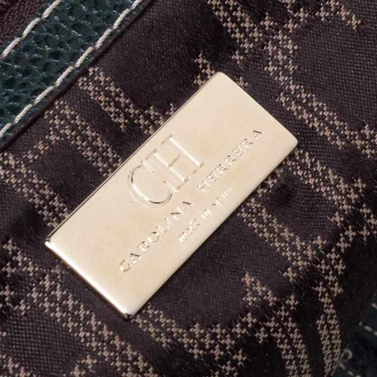 Pre Owned Carolina Herrera Green Monogram Leather Andy Boston Bag