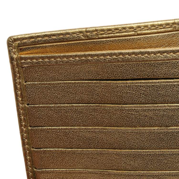 Pre Owned Carolina Herrera Metallic Gold Monogram Leather Trifold Wallet
