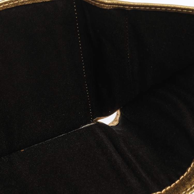 Pre Owned Carolina Herrera Metallic Gold Monogram Leather Trifold Wallet