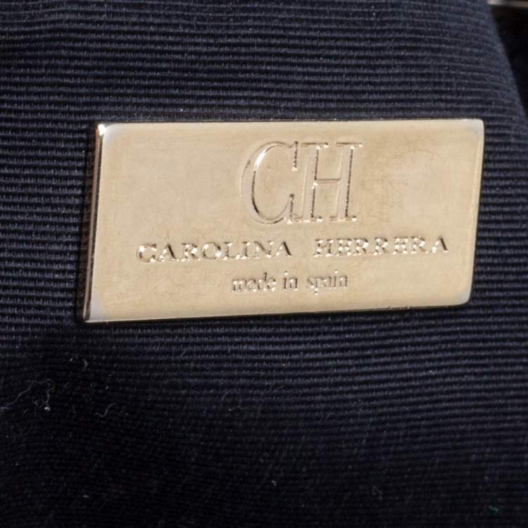 Pre Owned Carolina Herrera Navy Blue Monogram Leather Audrey Tote