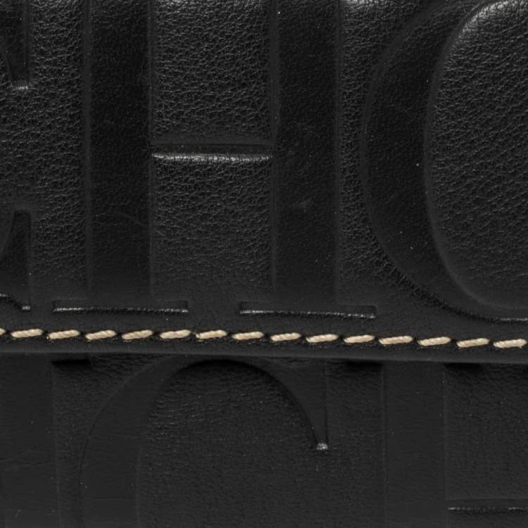 Pre Owned Carolina Herrera Black Monogram Leather Flap Compact Wallet